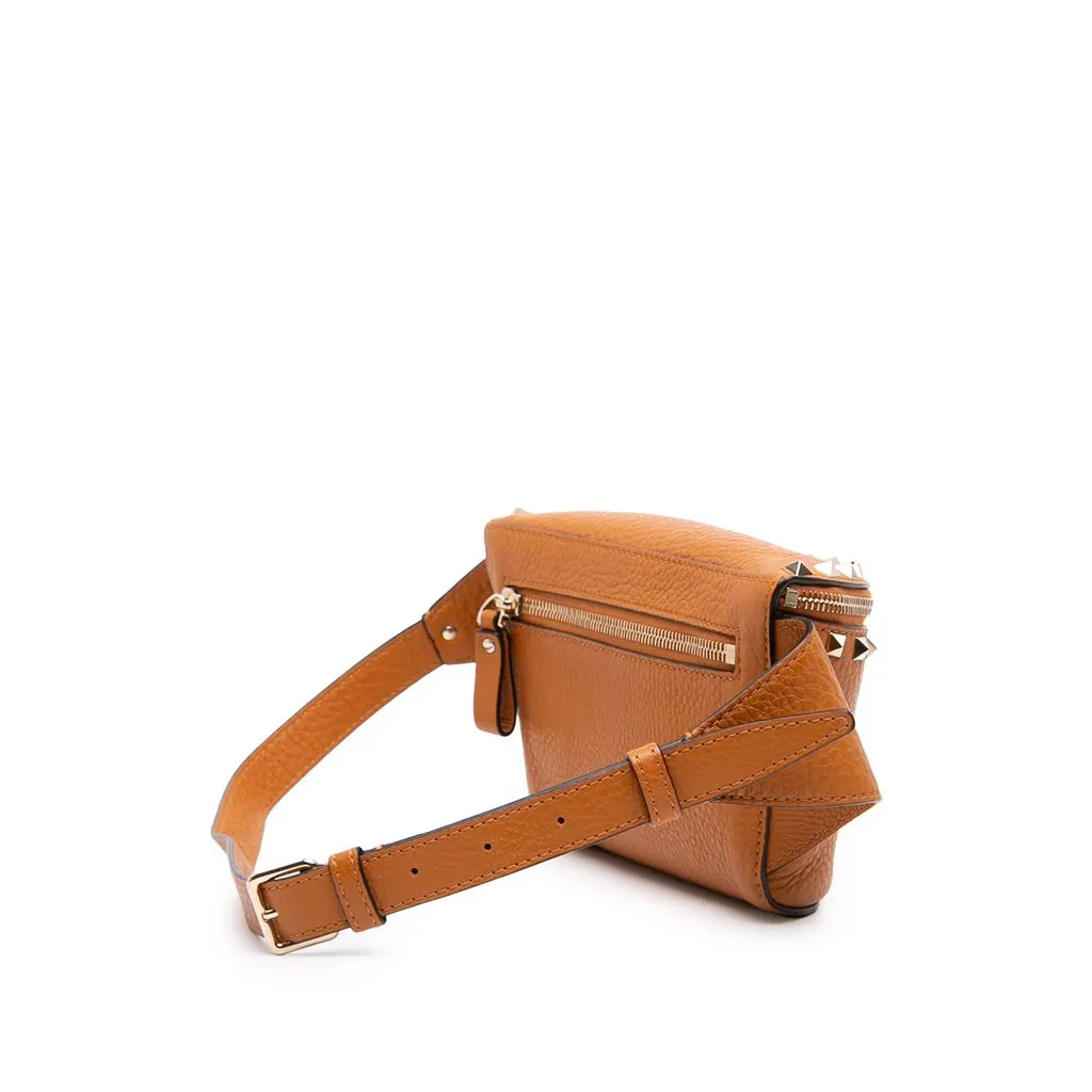 Valentino Grained Calfskin Rockstud Belt Bag Brown Leather Very good - Back View