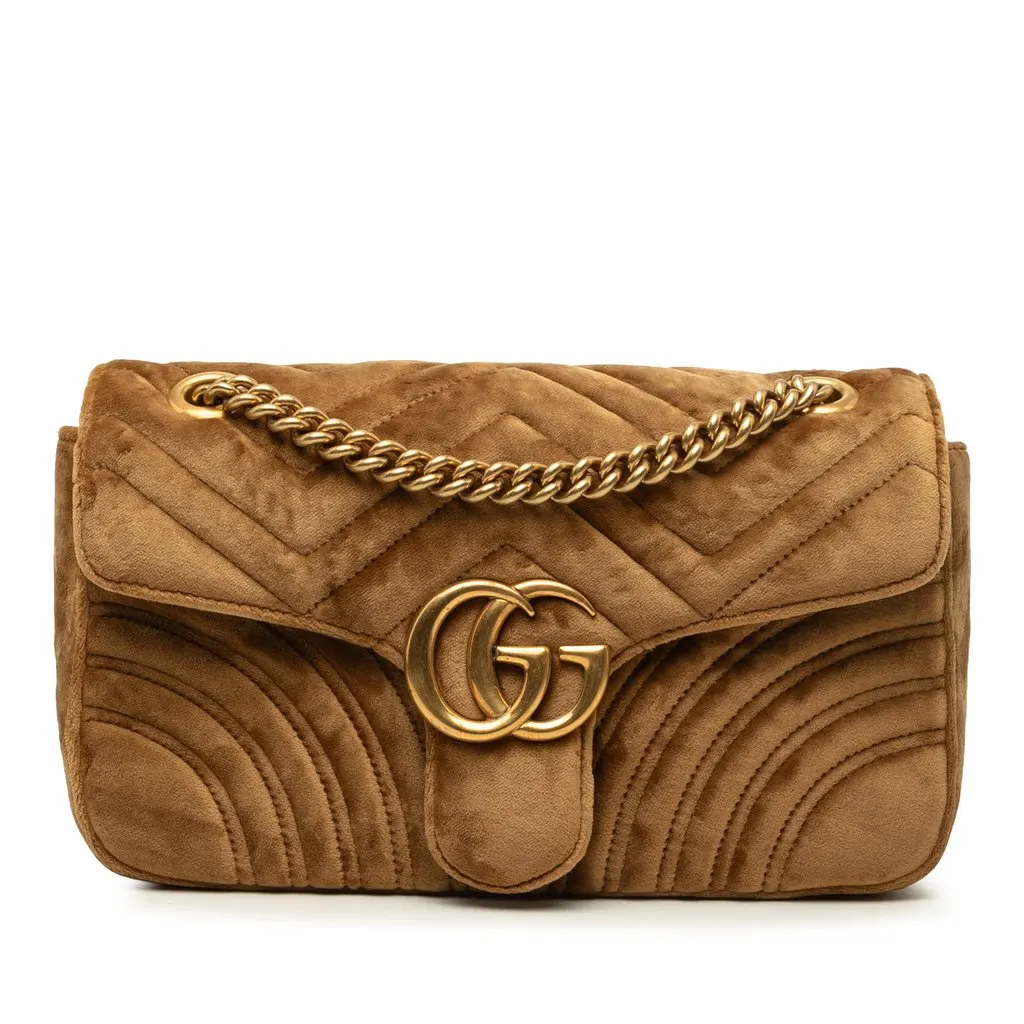 Gucci Medium GG Marmont Matelasse Velvet Shoulder Bag Brown Very good - Front View
