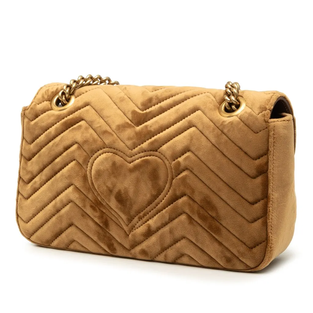 Gucci Medium GG Marmont Matelasse Velvet Shoulder Bag Brown Very good - Back View