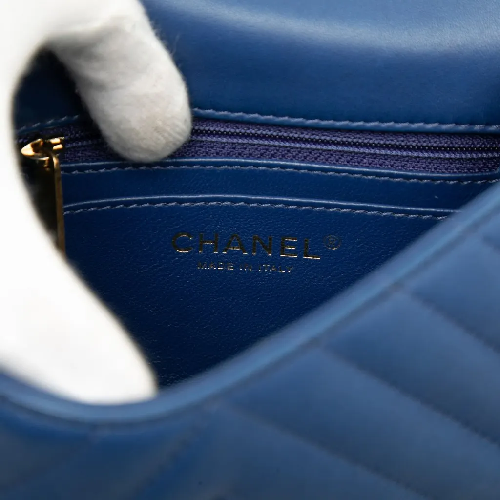 Chanel Mini CC Chevron Lambskin Reversed Round Flap Blue Leather Good - Box View