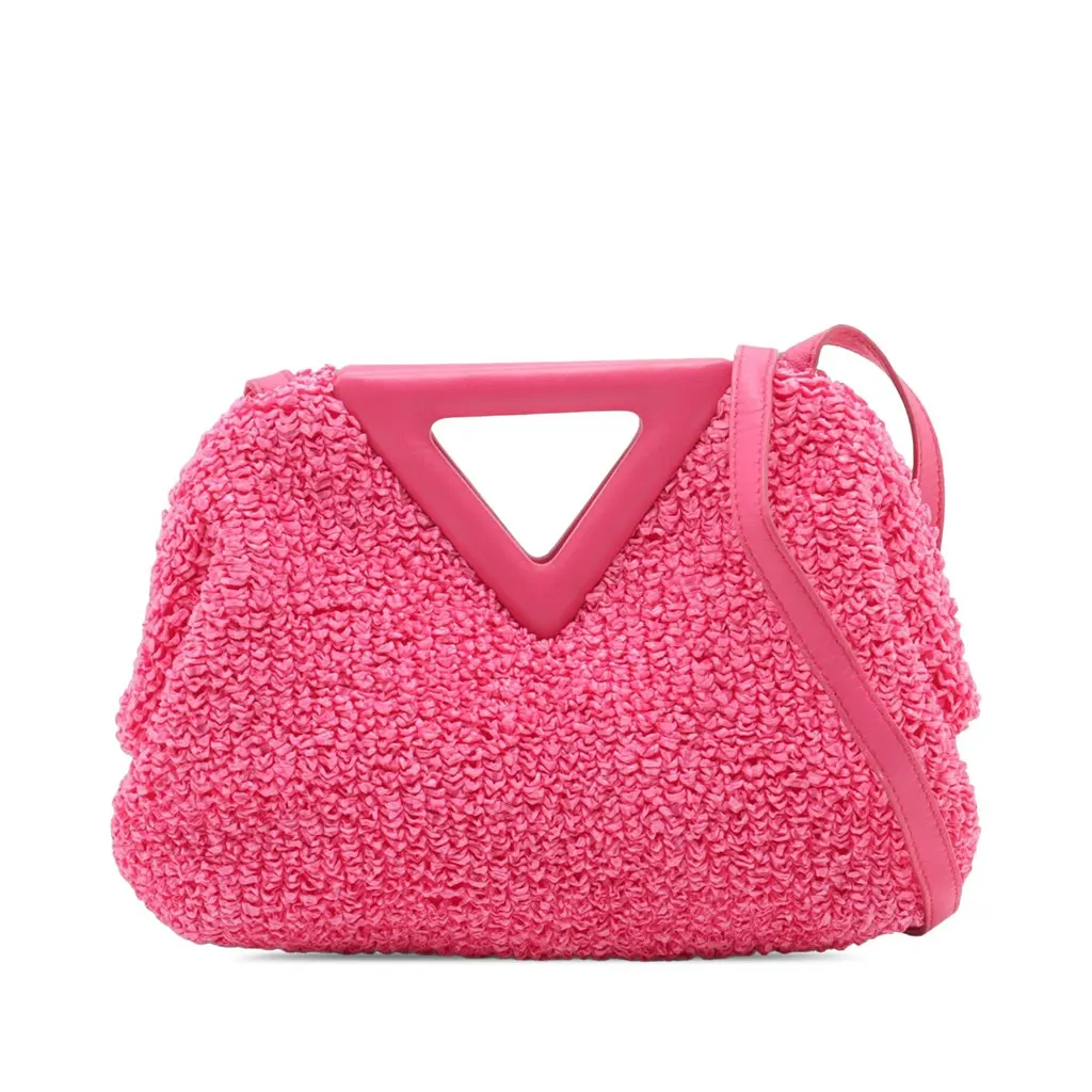 Bottega Veneta Small Boucle Curly Raffia The Point Triangle Satchel Pink Very good - Front View