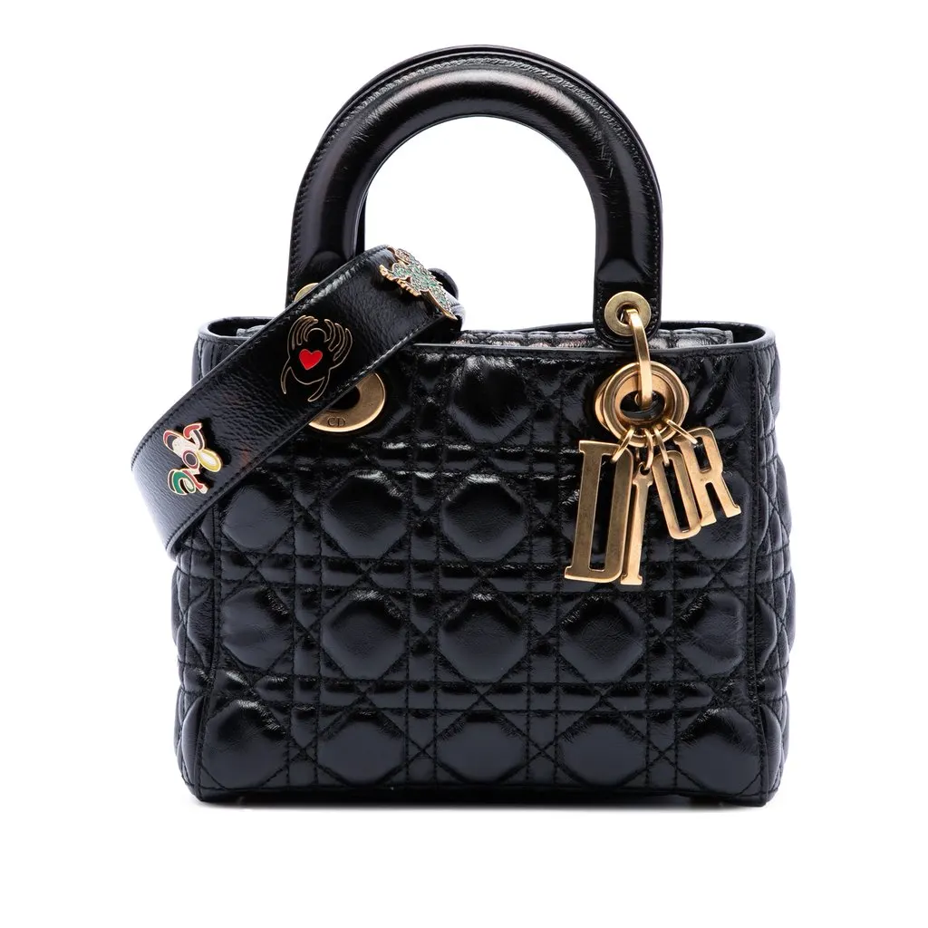Dior Small Crinkled Patent Cannage My ABCDior Lady Dior Black Leather Very good - Front View