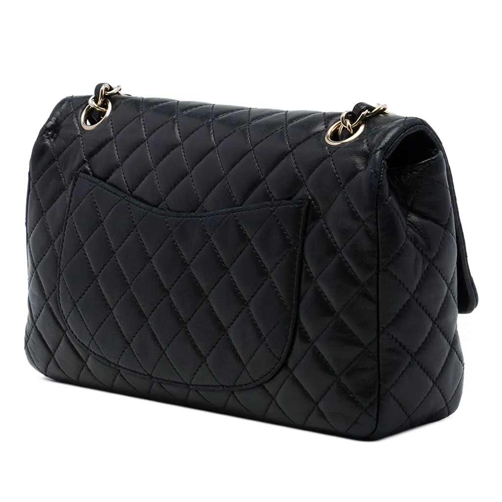 Chanel Medium Classic Lambskin Valentines Heart Charms Single Flap Black Leather Very good - Back View