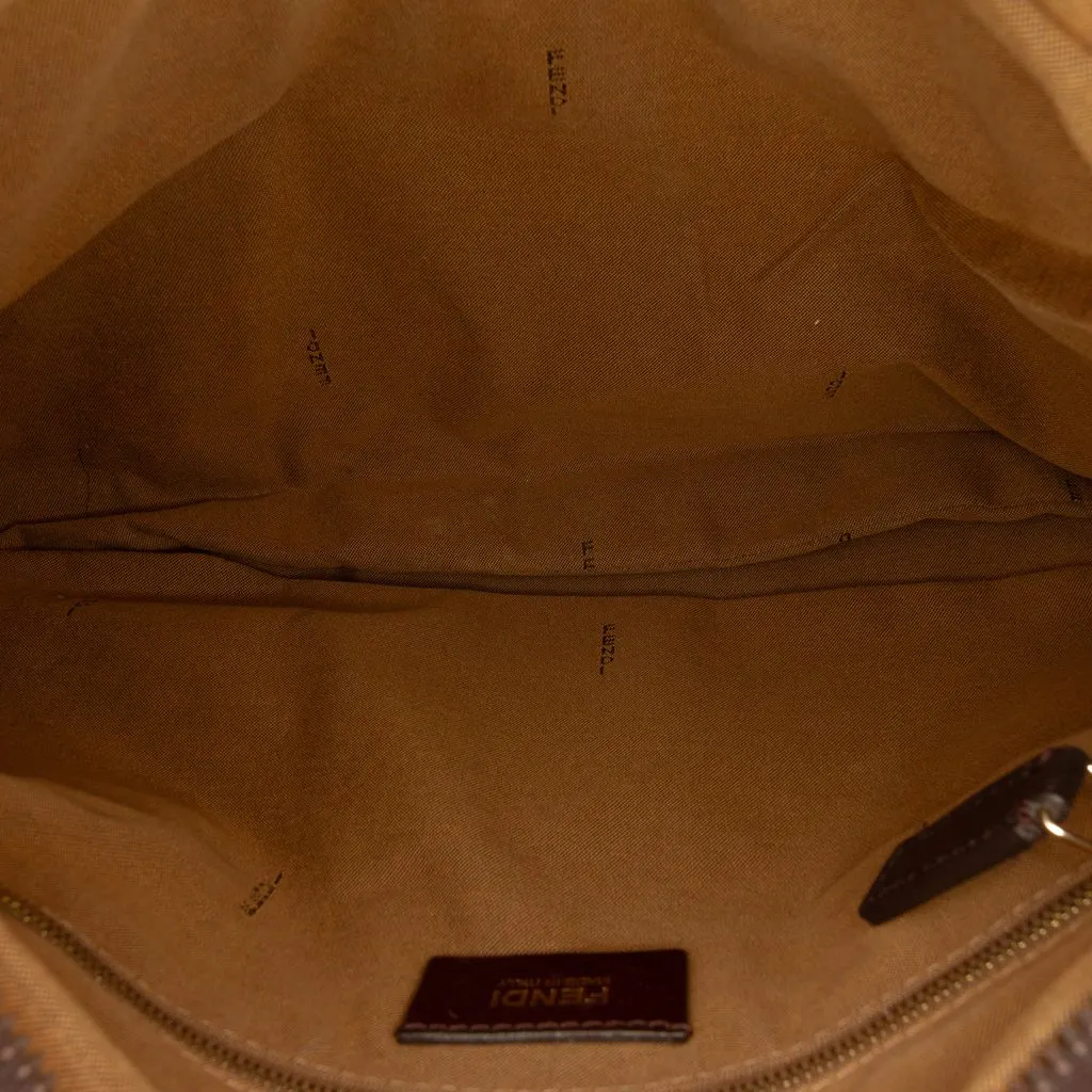 Fendi Zucca Canvas Rose Print Chef Shoulder Bag Brown Very good - Model View