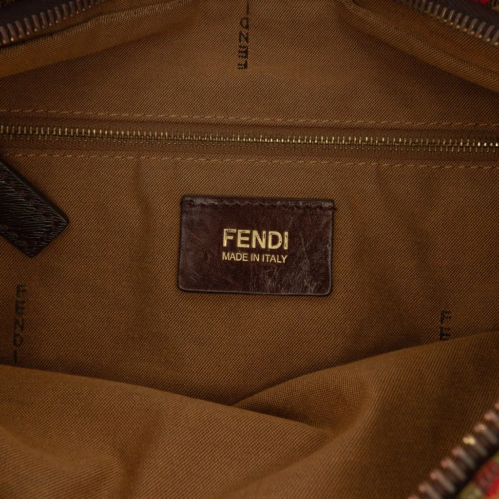 Fendi Zucca Canvas Rose Print Chef Shoulder Bag Brown Very good - Box View