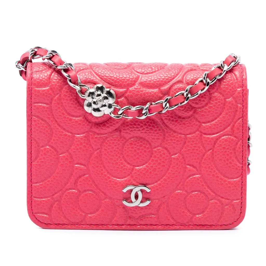 Chanel CC Embossed Caviar Camellia Chain Belt Bag Pink Leather Very good - Front View