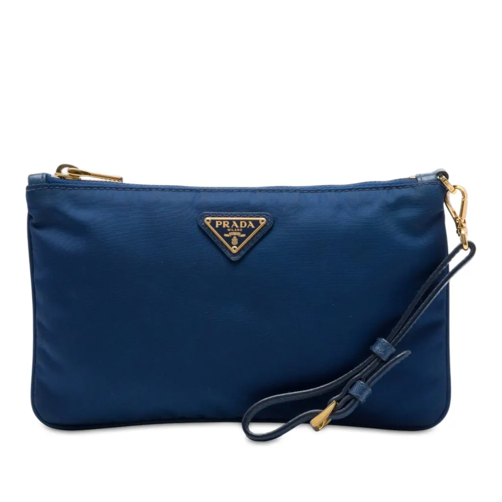 Prada Tessuto Wristlet Clutch Blue Polyamide Very good - Front View