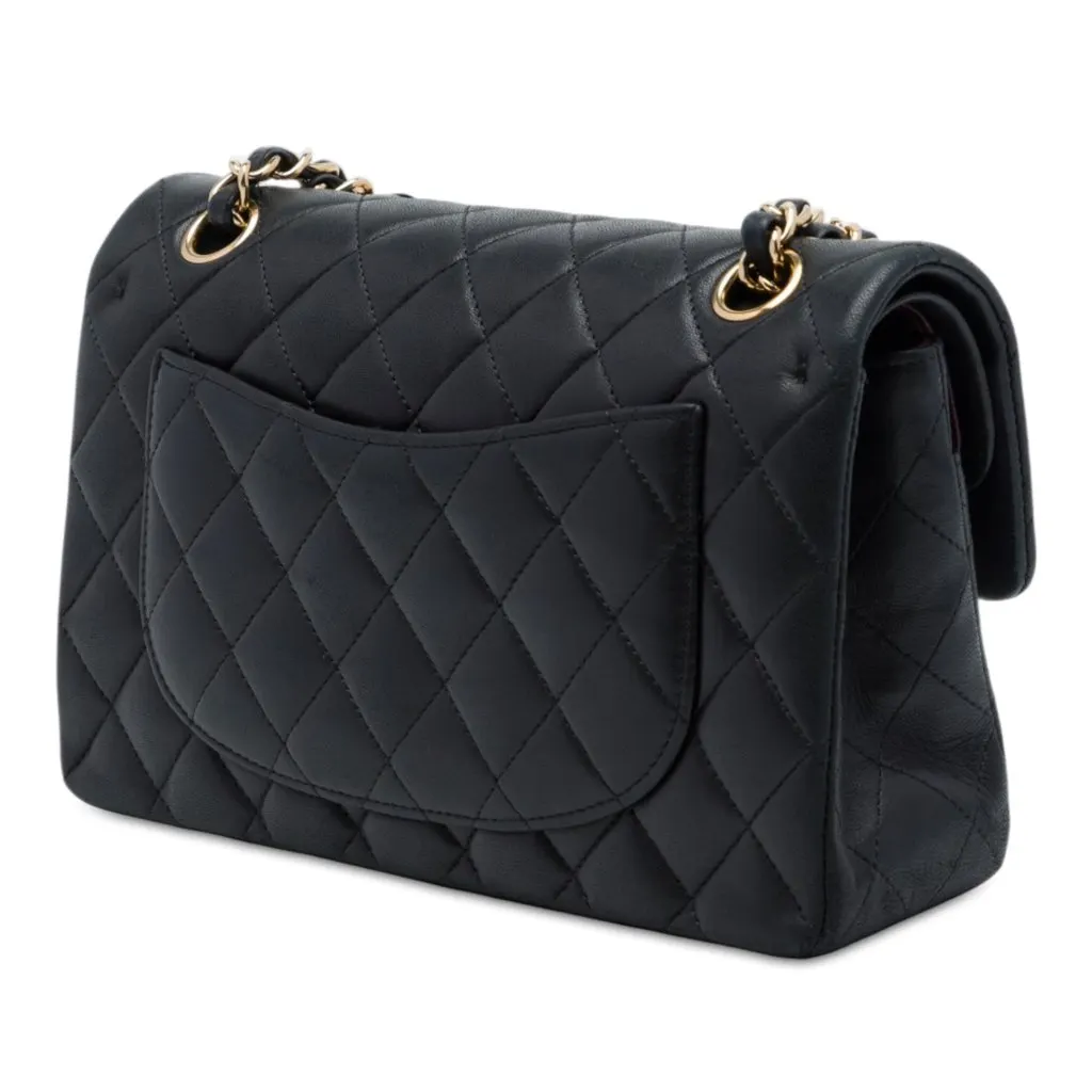 Chanel Small Classic Lambskin Double Flap Black Leather Very good - Back View