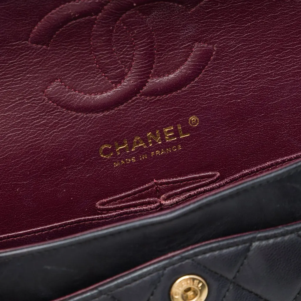 Chanel Small Classic Lambskin Double Flap Black Leather Very good - Box View