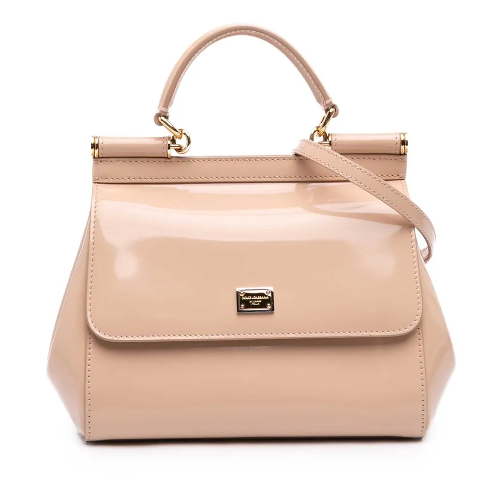 Dolce & Gabbana Small Patent Miss Sicily Satchel Brown Leather Very good - Front View