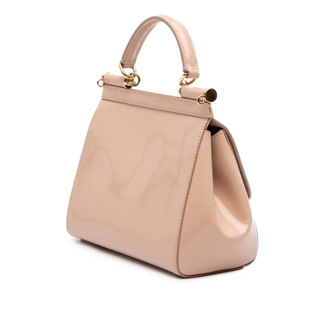 Dolce & Gabbana Small Patent Miss Sicily Satchel Brown Leather Very good - Back View