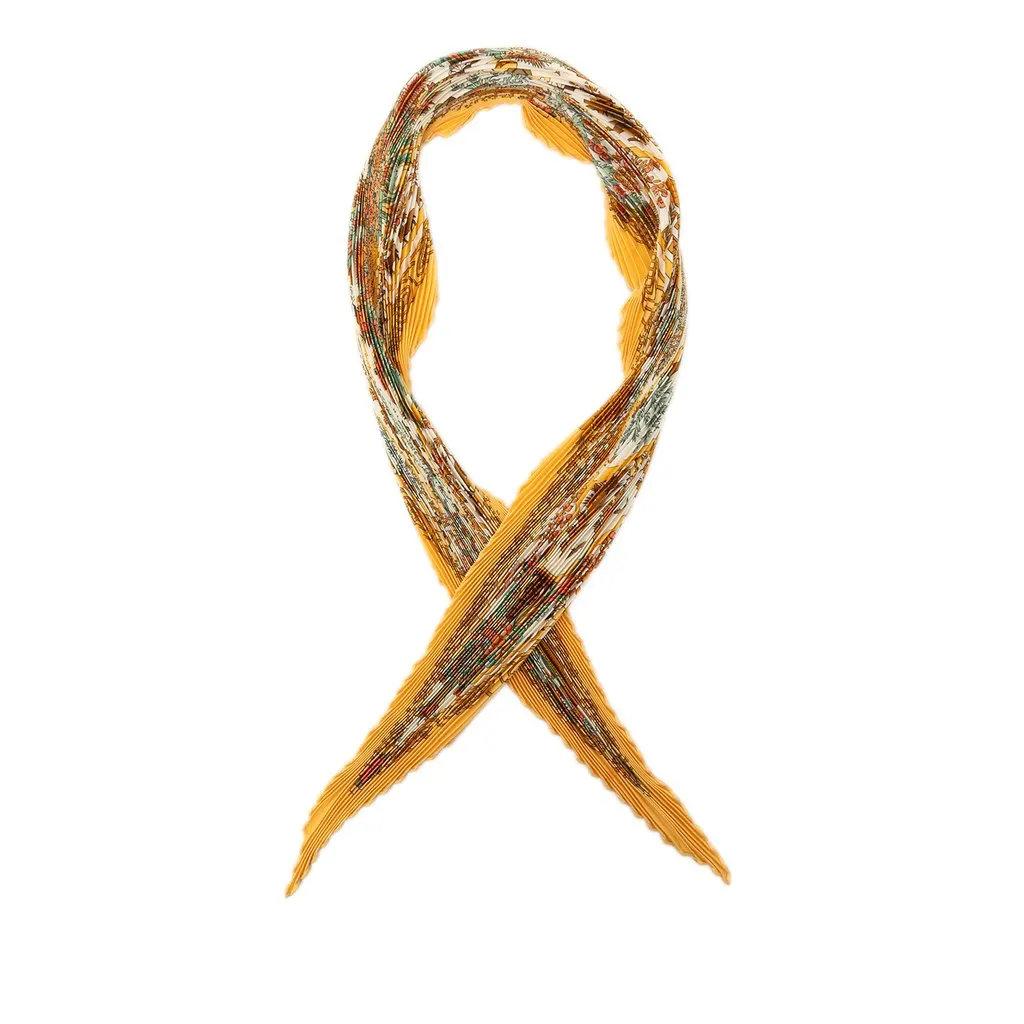 Hermès Decoupages Pleated Silk Scarf Yellow Silk Good - Front View