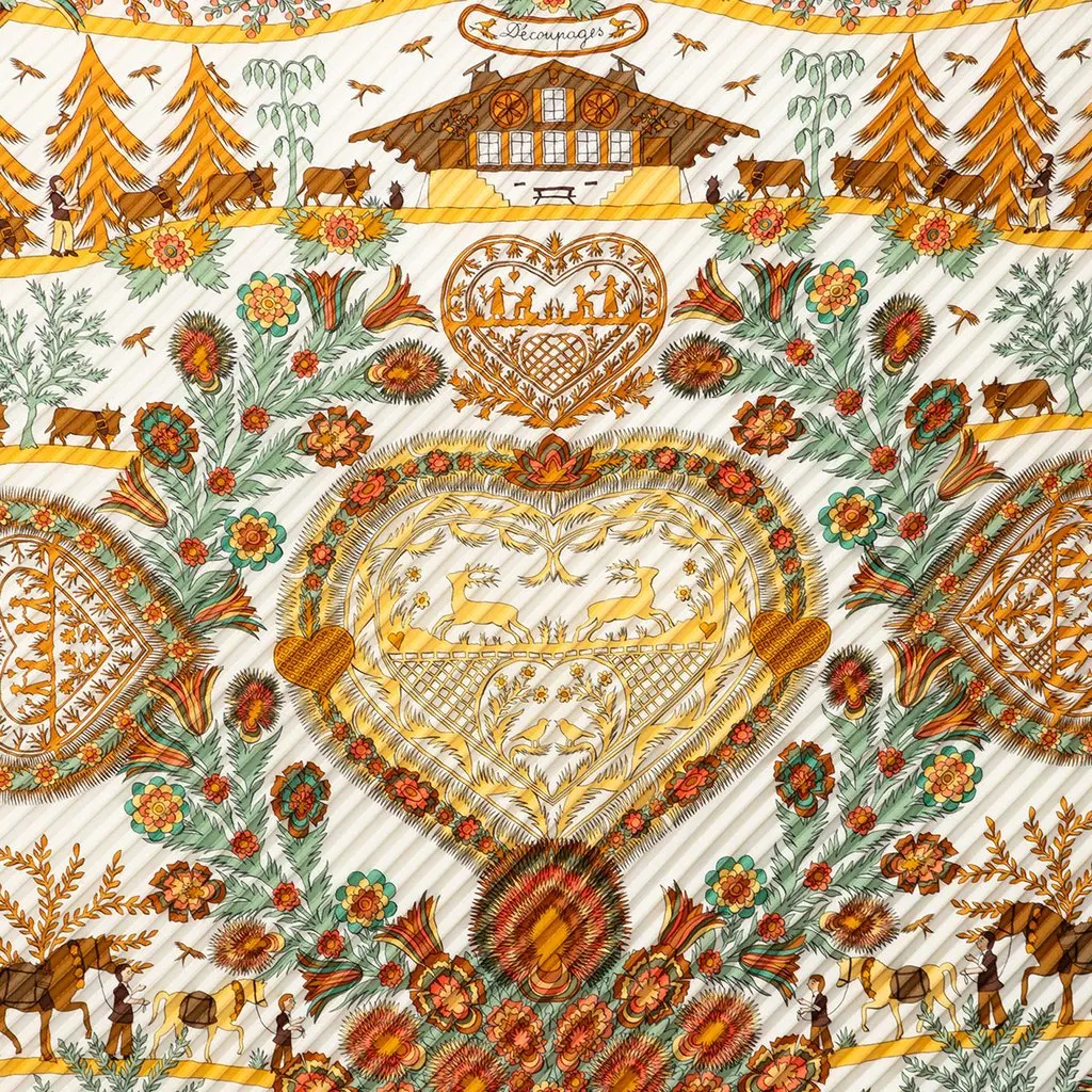 Hermès Decoupages Pleated Silk Scarf Yellow Silk Good - Back View
