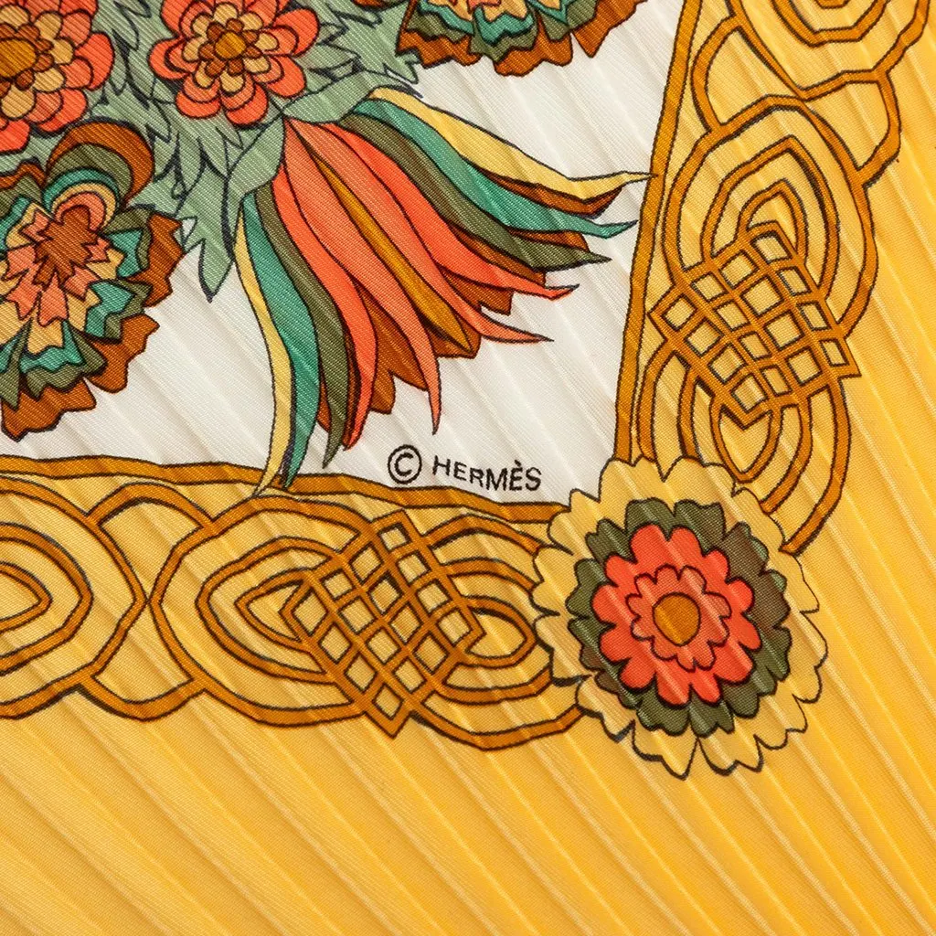 Hermès Decoupages Pleated Silk Scarf Yellow Silk Good - Model View