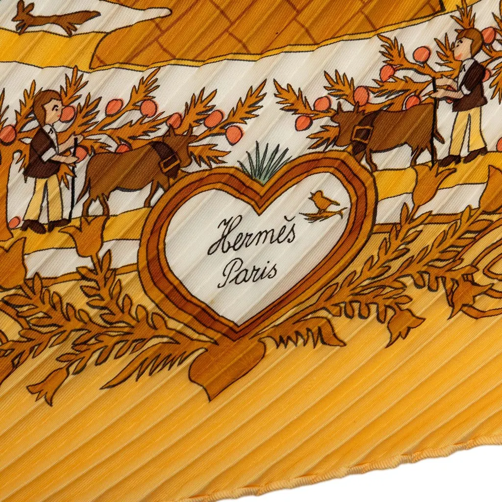 Hermès Decoupages Pleated Silk Scarf Yellow Silk Good - Box View