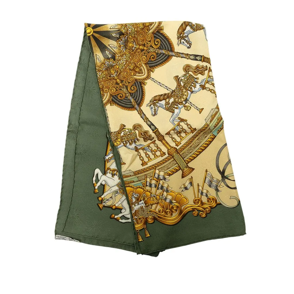 Hermès Luna Park Silk Scarf 90 Beige Silk Never worn - Front View