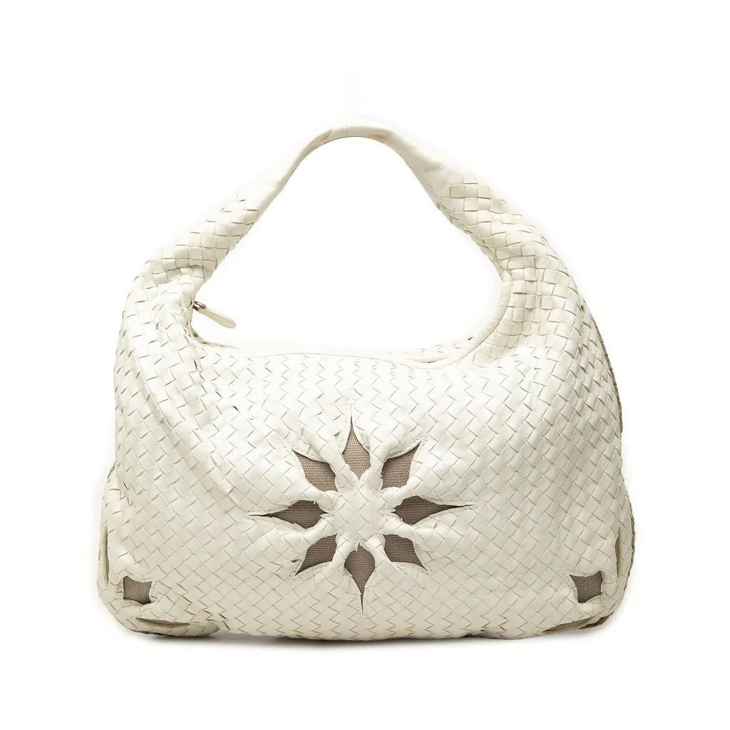 Bottega Veneta Large Nappa Intrecciato Flower Veneta Hobo White Leather Very good - Front View
