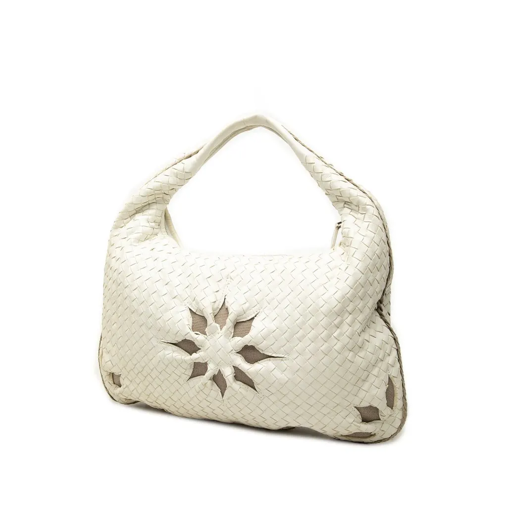 Bottega Veneta Large Nappa Intrecciato Flower Veneta Hobo White Leather Very good - Back View