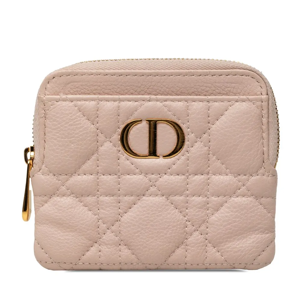 Dior Calfskin Cannage Supple Caro Lavender Coin Pouch Pink Leather Good - Front View