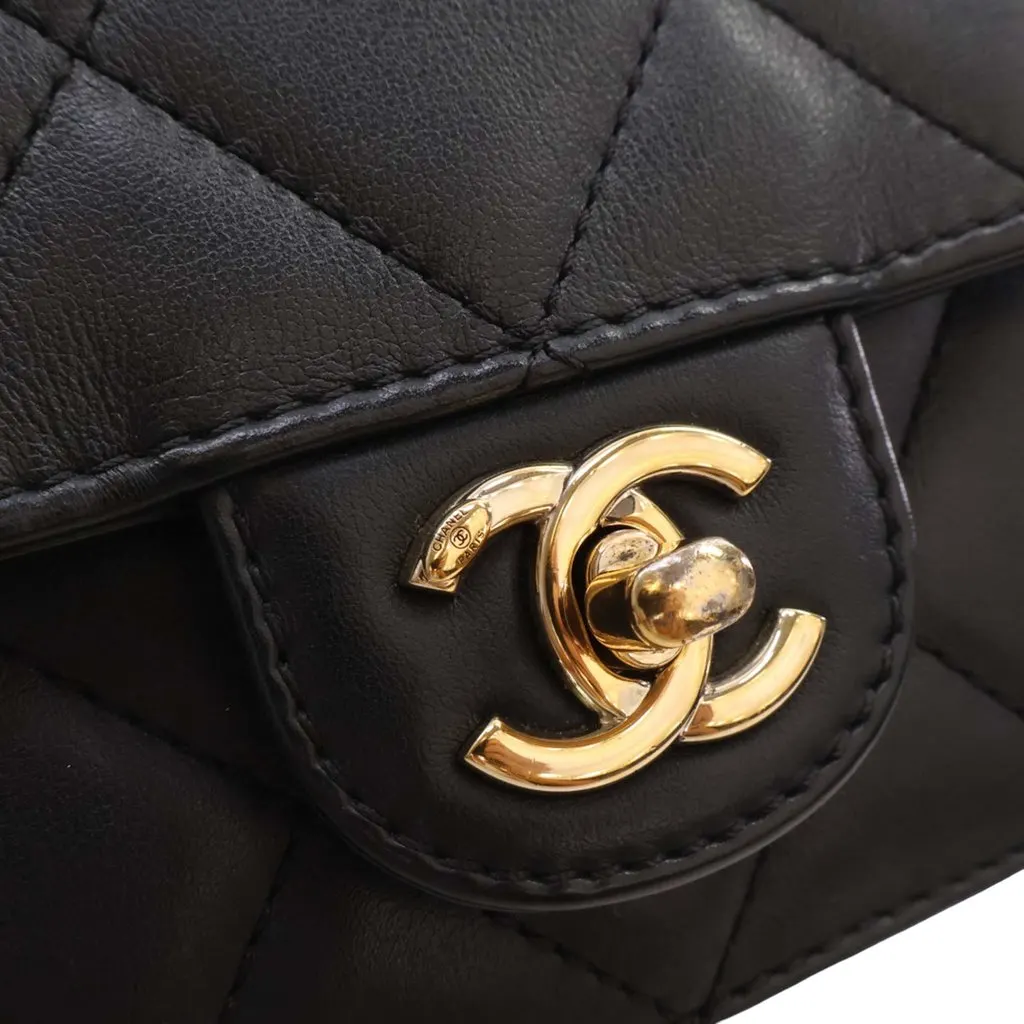 Chanel Mini Quilted Lambskin Top Handle Flap Black Leather Very good - Model View