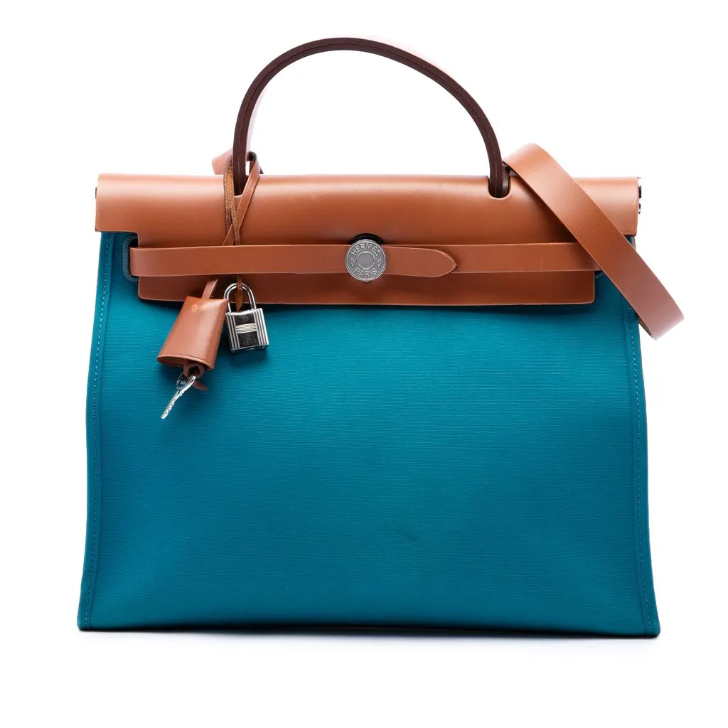 Hermès Toile Herbag Zip 31 Blue Canvas Good - Front View