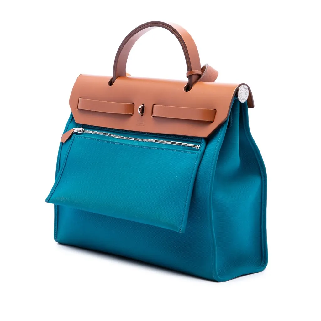 Hermès Toile Herbag Zip 31 Blue Canvas Good - Back View
