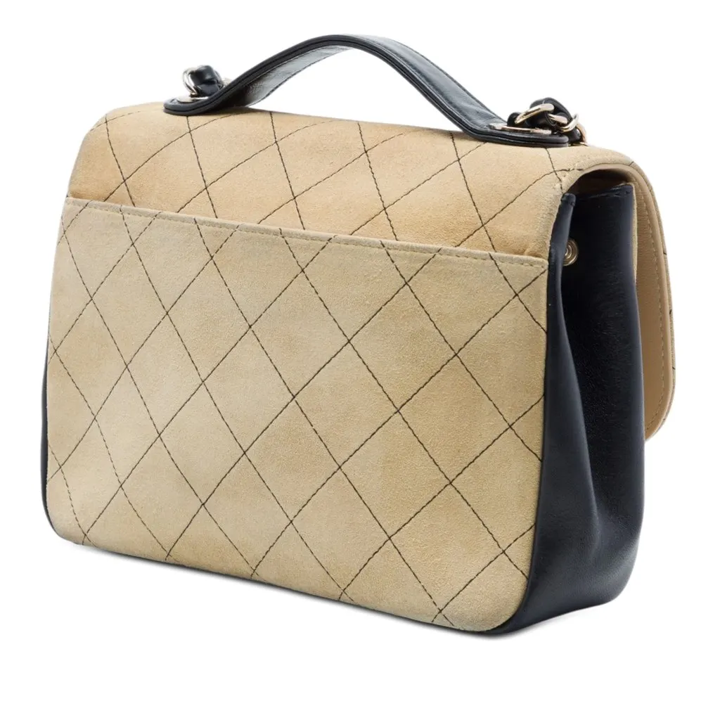 Chanel Medium CC Quilted Suede Business Affinity Flap Beige Leather Very good - Back View