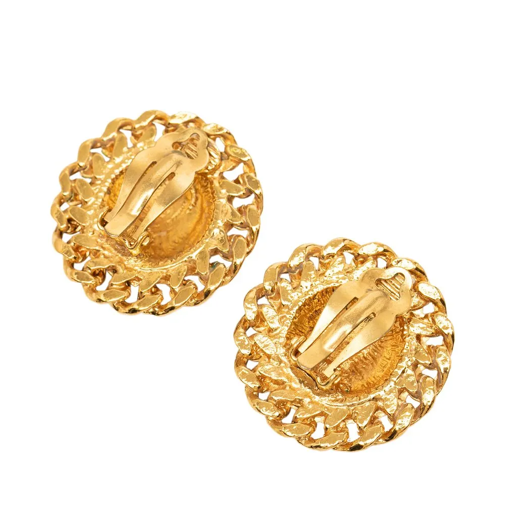 Chanel CC Gold Plated Quilted Chain Trim Clip On Earrings Gold Metal Very good - Back View