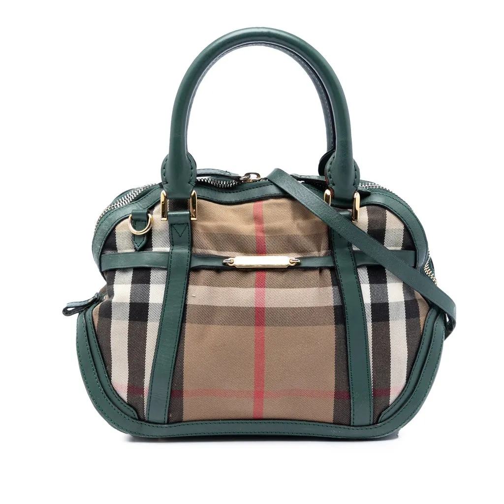 Burberry Small Leather Trimmed House Check Canvas Bridle Orchard Satchel Beige Very good - Front View