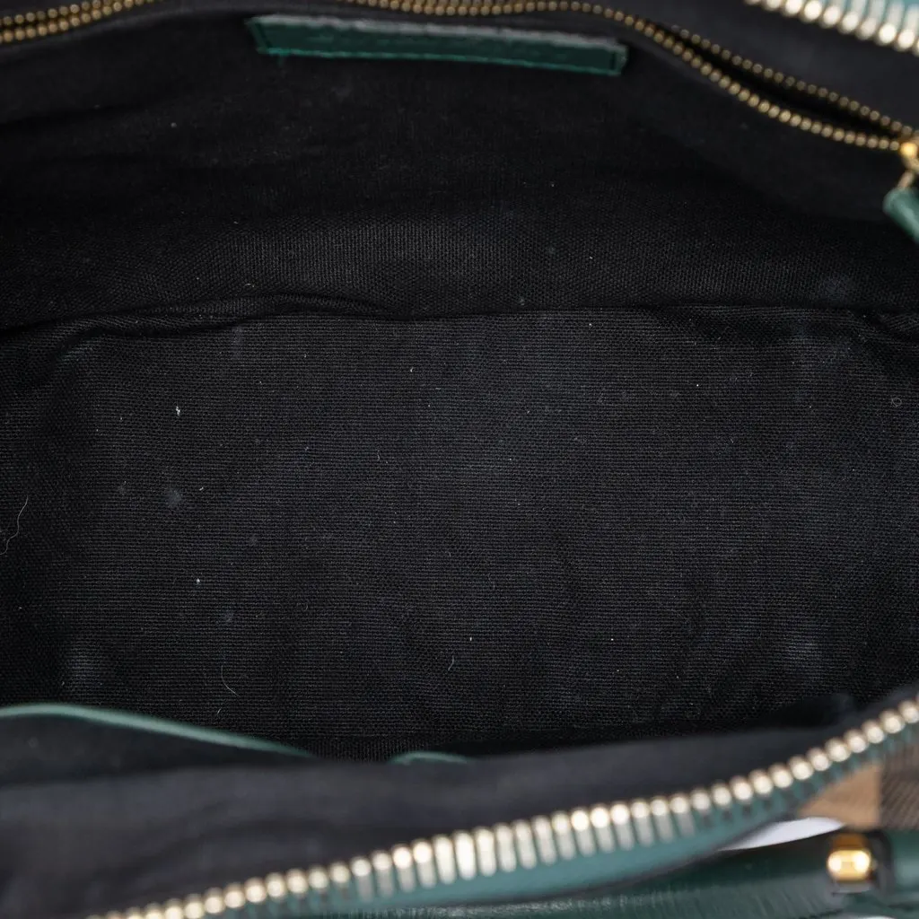 Burberry Small Leather Trimmed House Check Canvas Bridle Orchard Satchel Beige Very good - Model View