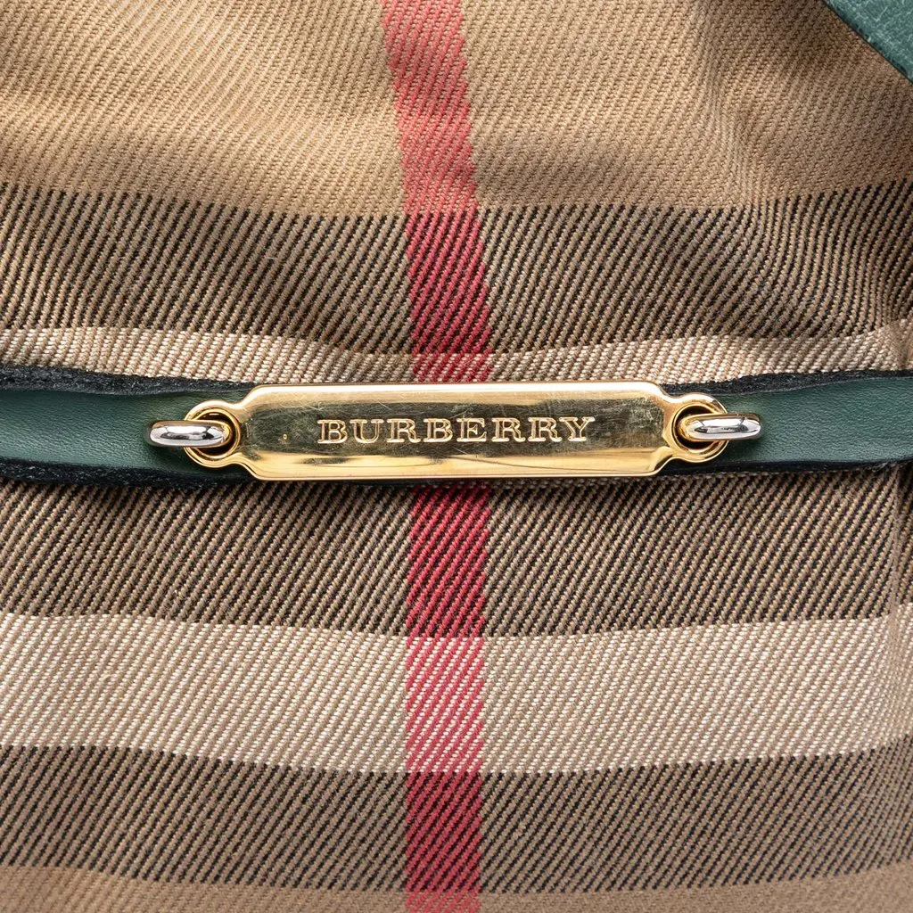 Burberry Small Leather Trimmed House Check Canvas Bridle Orchard Satchel Beige Very good - Box View