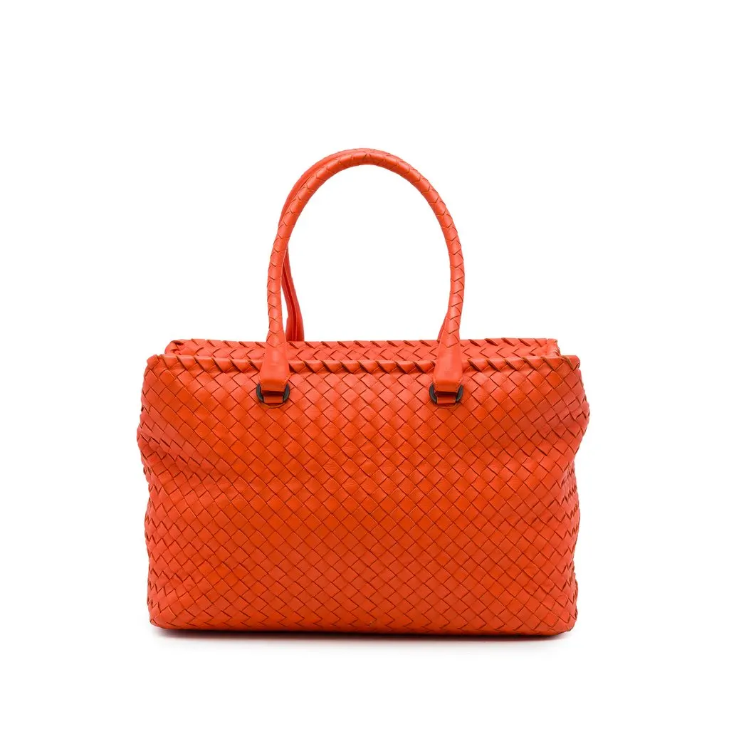 Bottega Veneta Nappa Intrecciato Brick Tote Orange Leather Good - Front View