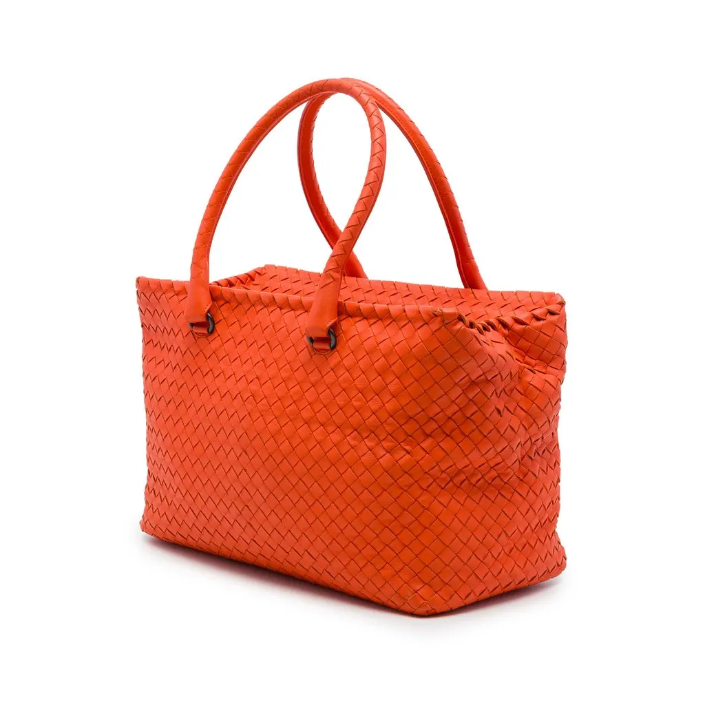 Bottega Veneta Nappa Intrecciato Brick Tote Orange Leather Good - Back View
