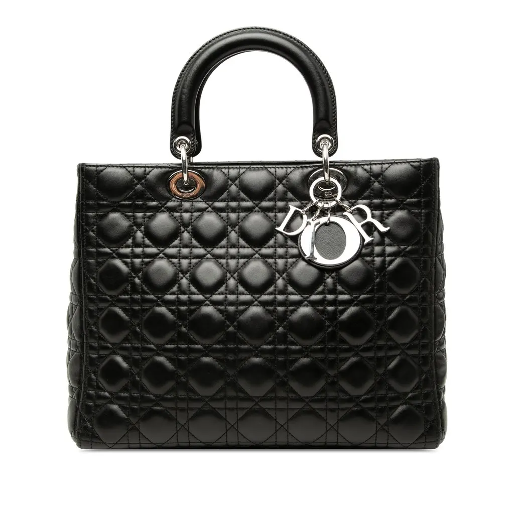 Dior Large Lambskin Cannage Lady Dior Black Leather Very good - Front View