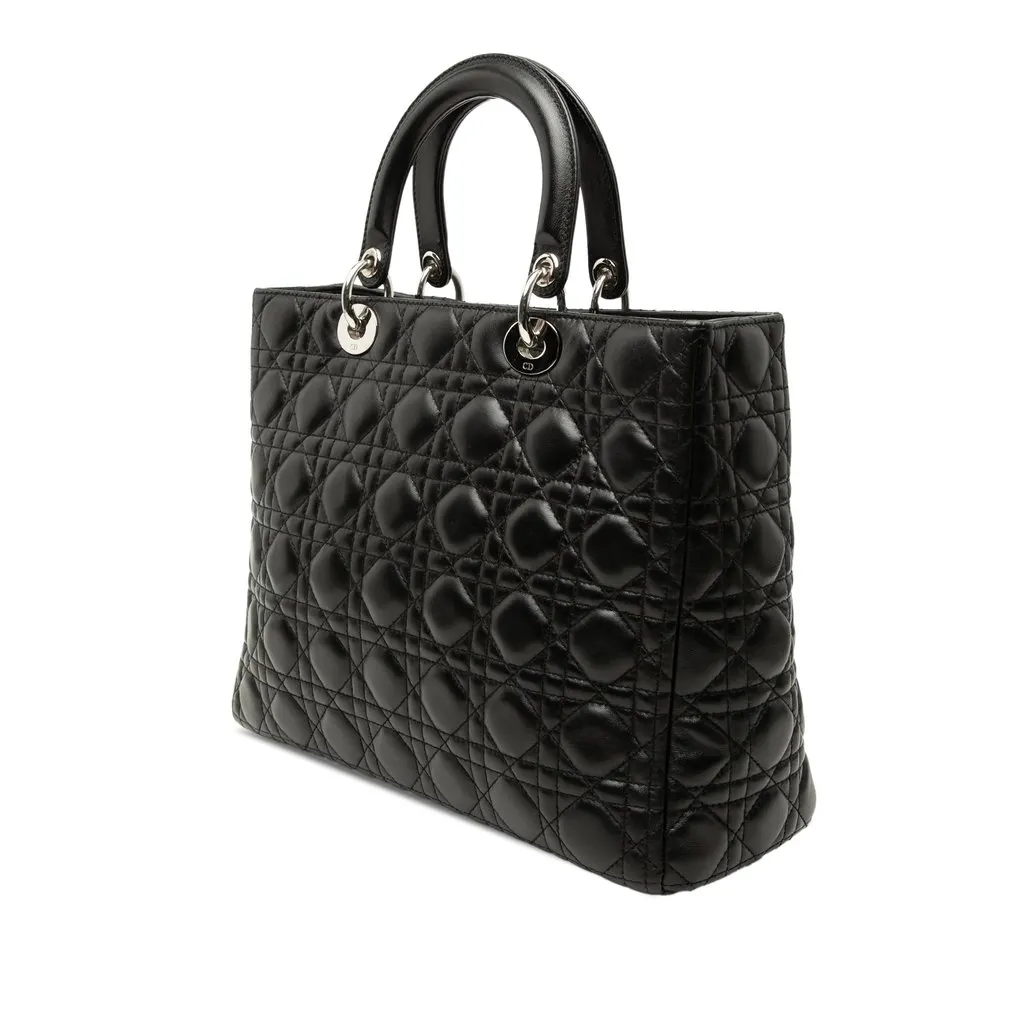 Dior Large Lambskin Cannage Lady Dior Black Leather Very good - Back View