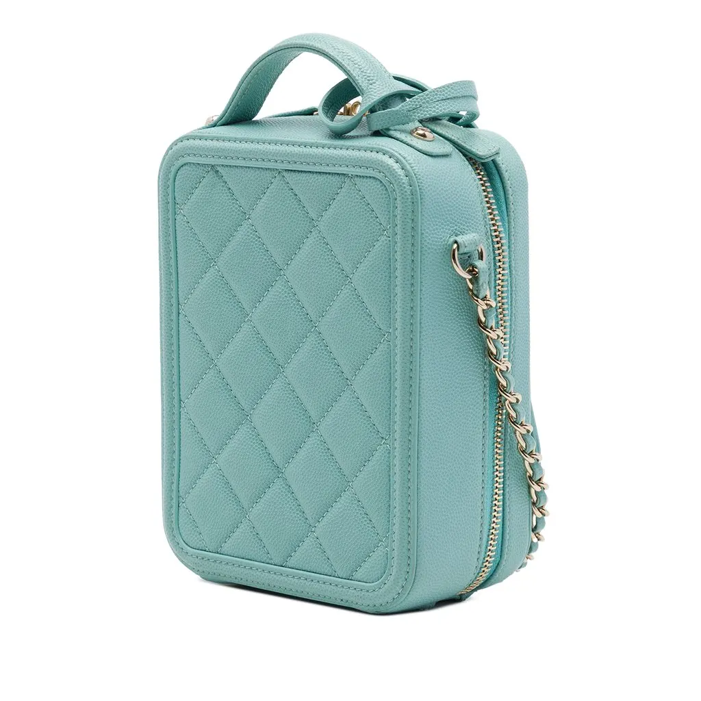 Chanel Caviar CC Filigree Vertical Vanity Case Blue Leather Very good - Back View