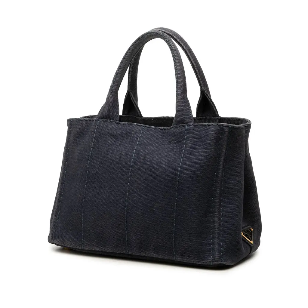 Prada Small Canvas Canapa Logo Tote Blue Canvas Very good - Back View