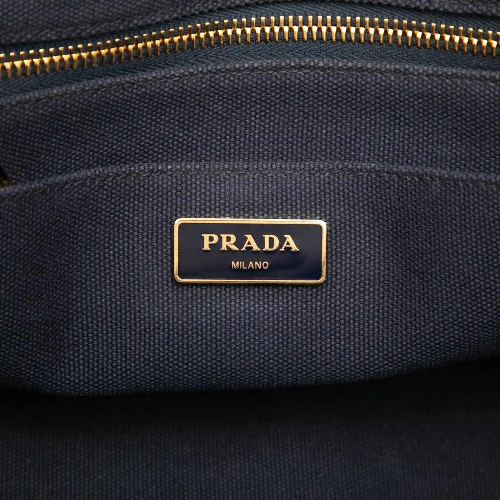 Prada Small Canvas Canapa Logo Tote Blue Canvas Very good - Box View
