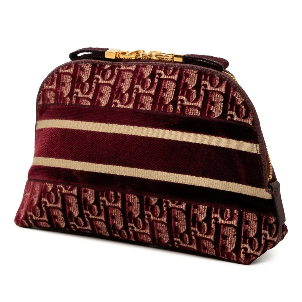 Dior Oblique Embroidered Velvet Cosmetic Pouch Red Very good - Back View