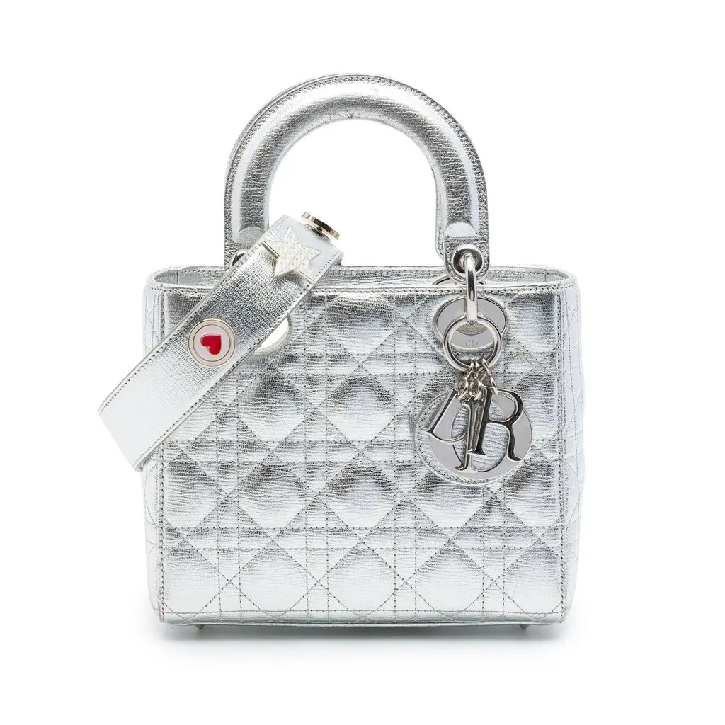 Dior Small Metallic Grained Calfskin Cannage My ABCDior Lady Dior Silver Leather Very good - Front View