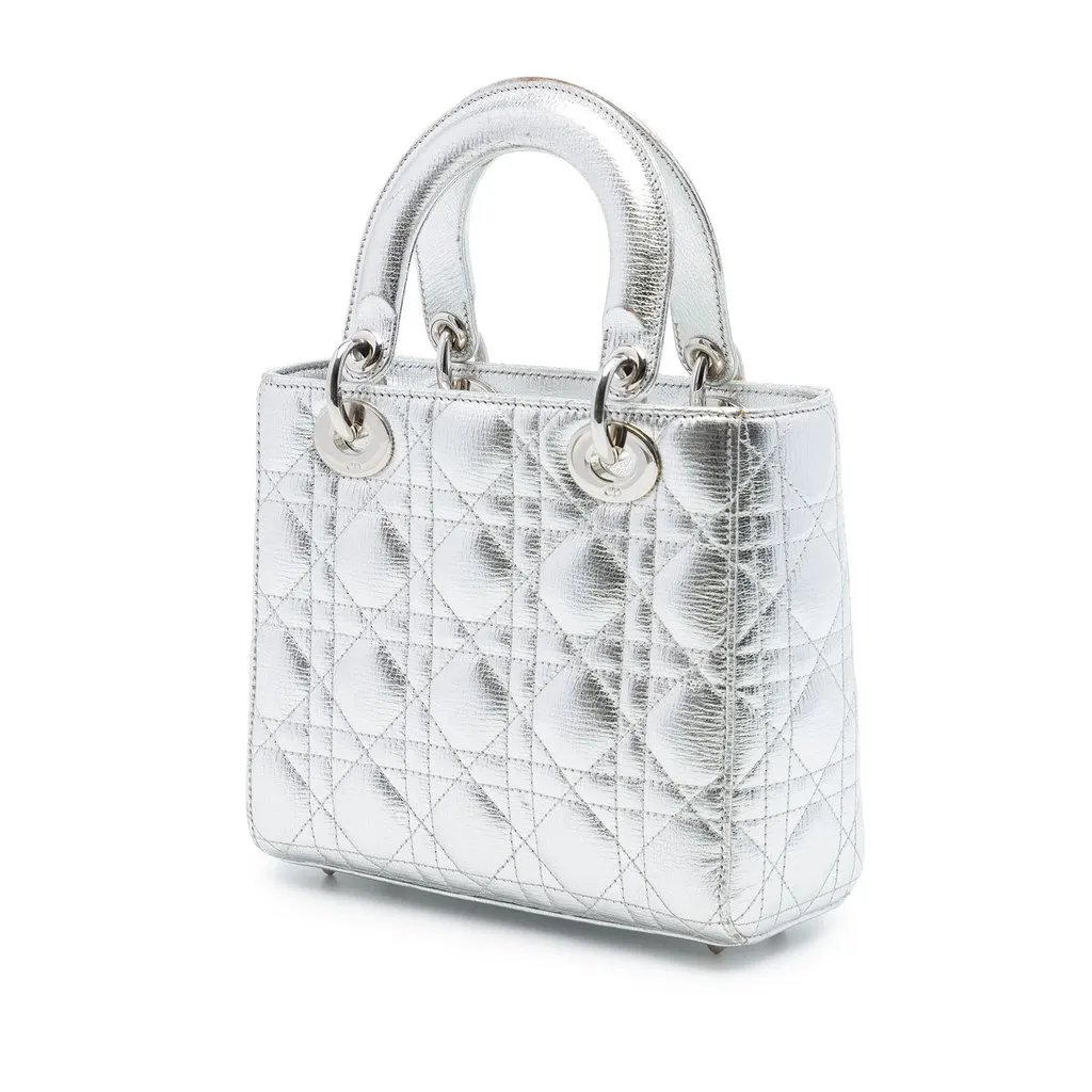 Dior Small Metallic Grained Calfskin Cannage My ABCDior Lady Dior Silver Leather Very good - Back View