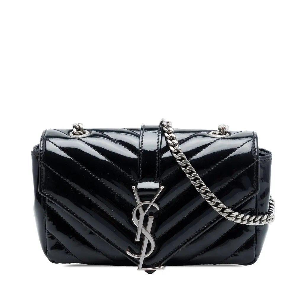 Saint Laurent Baby Chevron Patent Classic Monogram Chain Bag Black Leather Very good - Front View