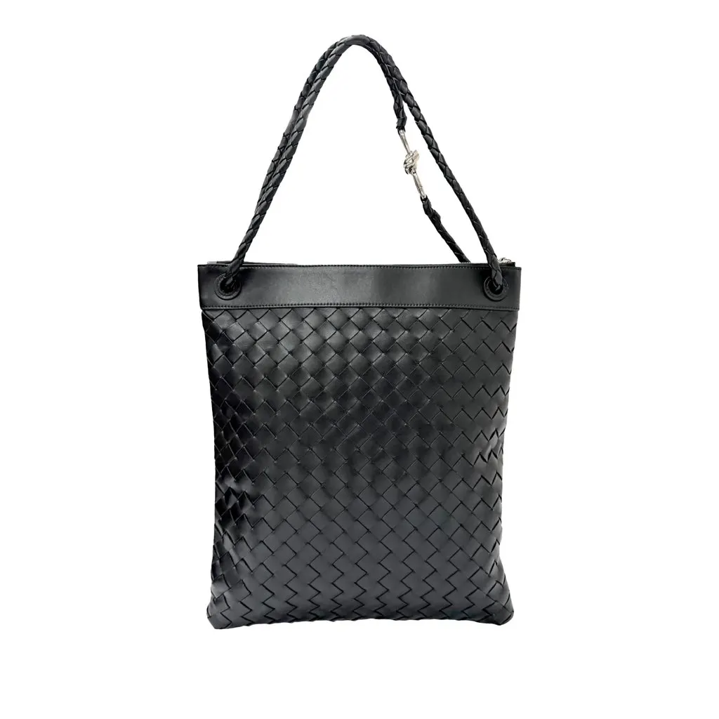 Bottega Veneta Nappa Intrecciato Andiamo Flat Messenger Bag Black Leather Very good - Front View