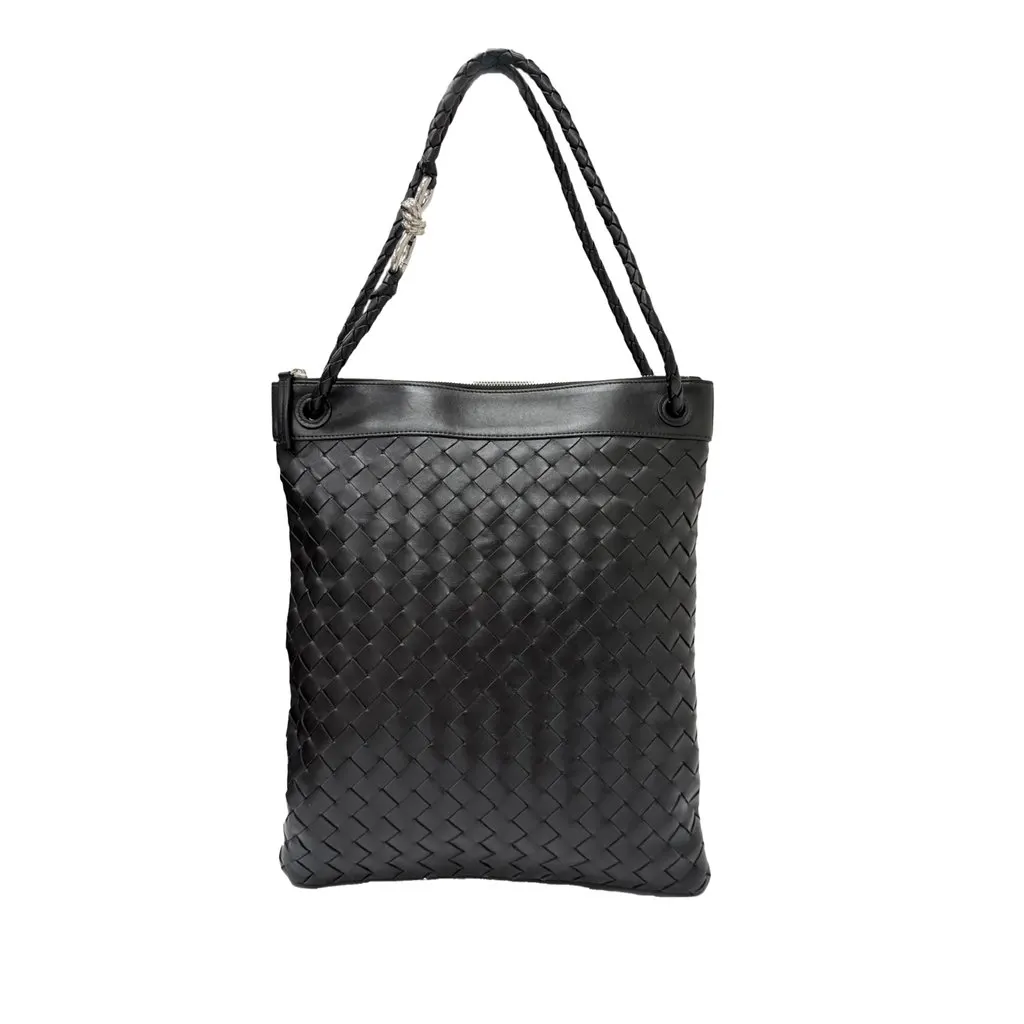 Bottega Veneta Nappa Intrecciato Andiamo Flat Messenger Bag Black Leather Very good - Back View