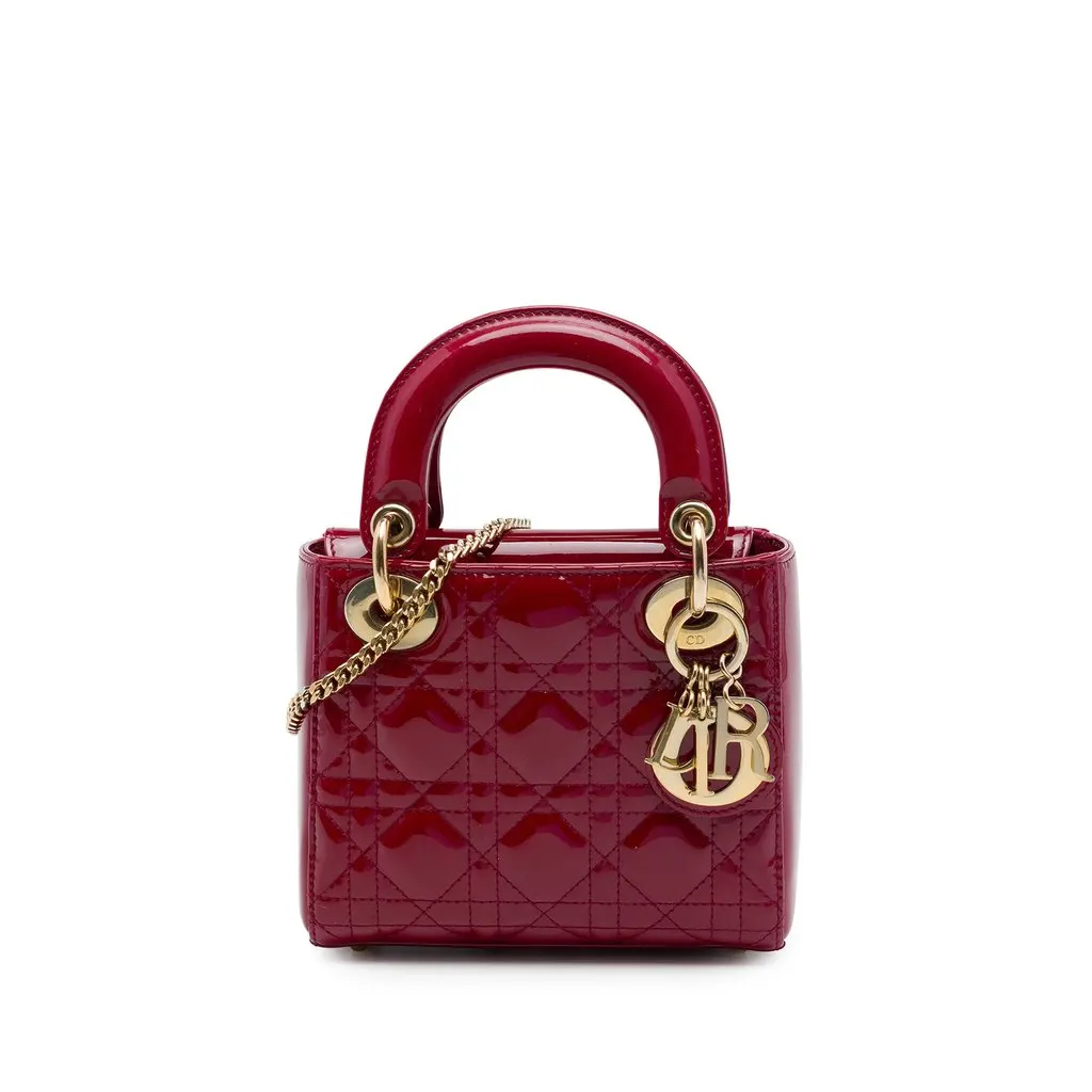 Dior Mini Patent Cannage Lady Dior Red Leather Very good - Front View