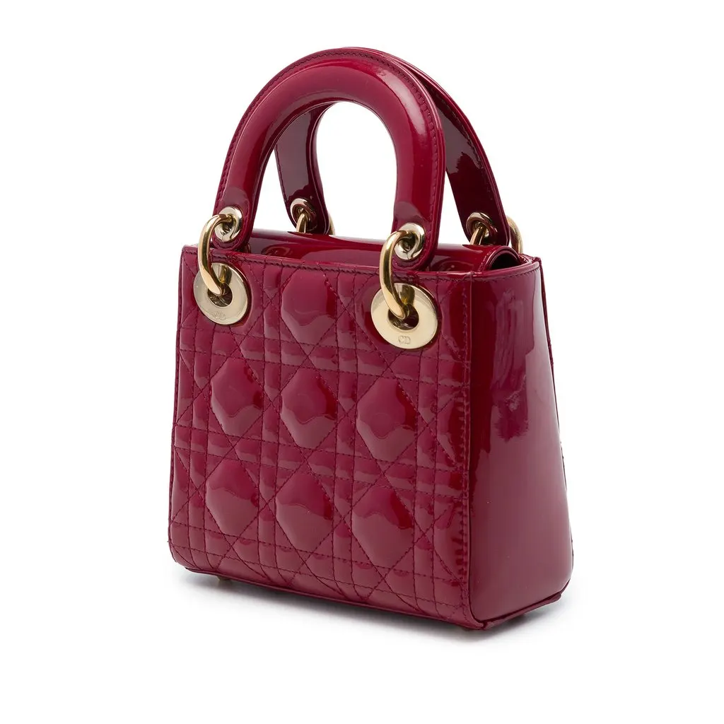 Dior Mini Patent Cannage Lady Dior Red Leather Very good - Back View