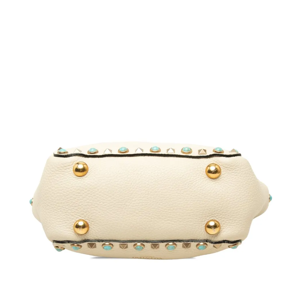 Valentino Mini Grained Calfskin Rockstud Rolling Trapeze Satchel White Leather Very good - Inside View