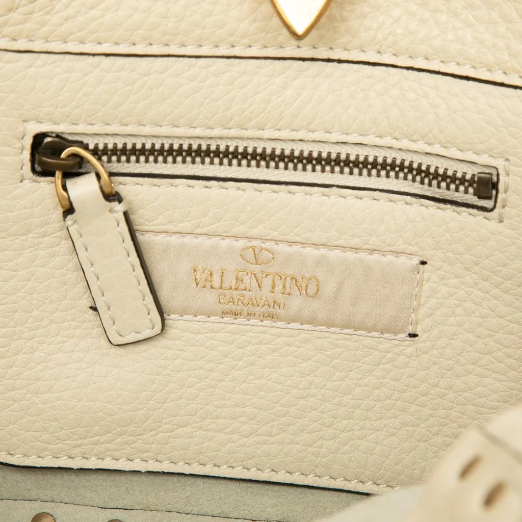 Valentino Mini Grained Calfskin Rockstud Rolling Trapeze Satchel White Leather Very good - Box View