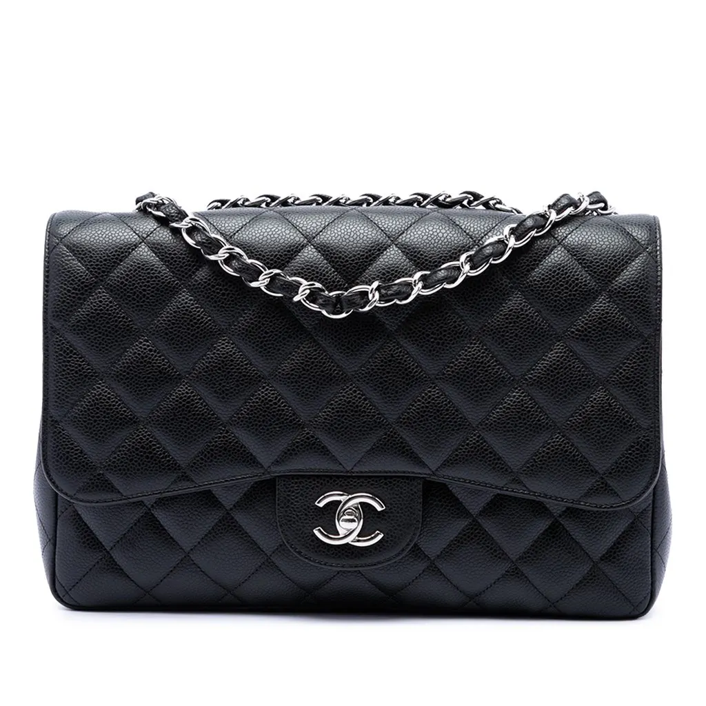 Chanel Jumbo Classic Caviar Single Flap Black Leather Very good - Front View