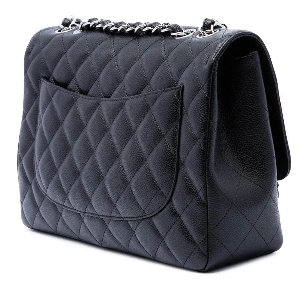 Chanel Jumbo Classic Caviar Single Flap Black Leather Very good - Back View